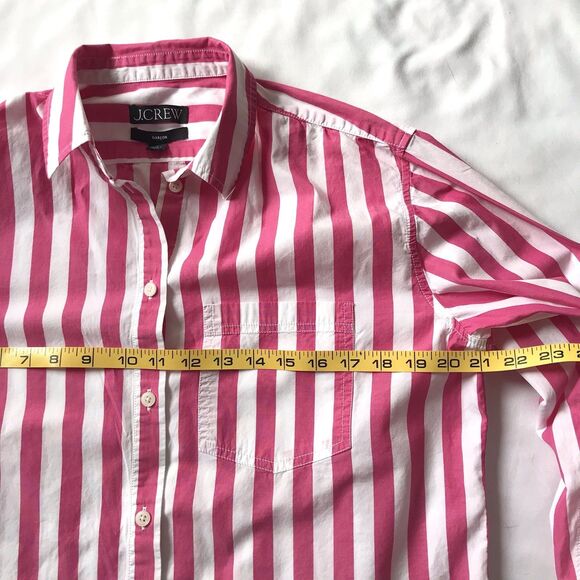 J Crew Shirt Womens SZ 6 Garçon Pink White Striped Long Sleeve Button Up Preppy - Picture 8 of 10